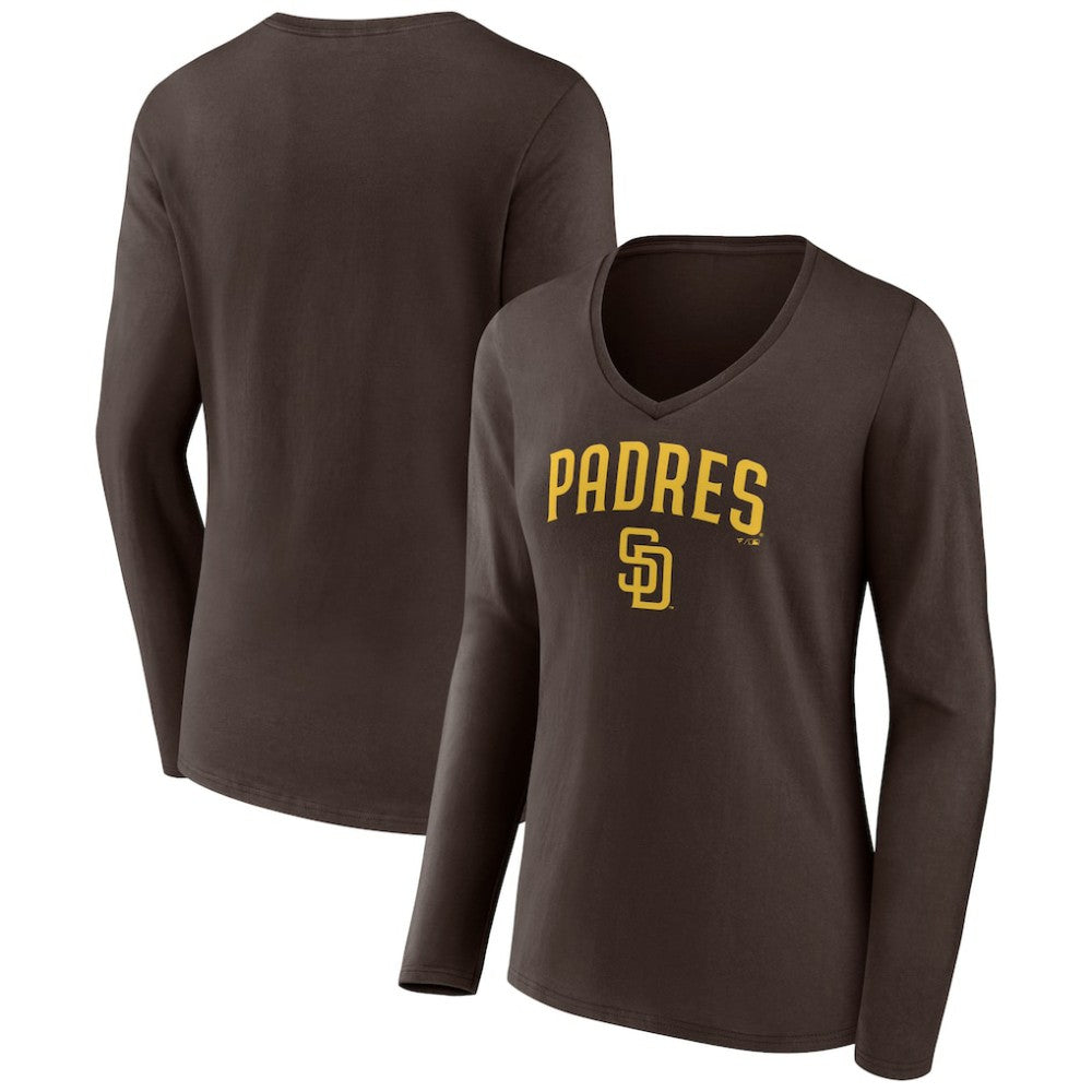 San Diego Padres Women's Team Lockup Long Sleeve V-Neck T-Shirt Brown