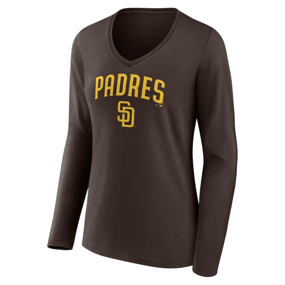 San Diego Padres Women's Team Lockup Long Sleeve V-Neck T-Shirt Brown