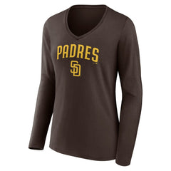 San Diego Padres Women's Team Lockup Long Sleeve V-Neck T-Shirt Brown
