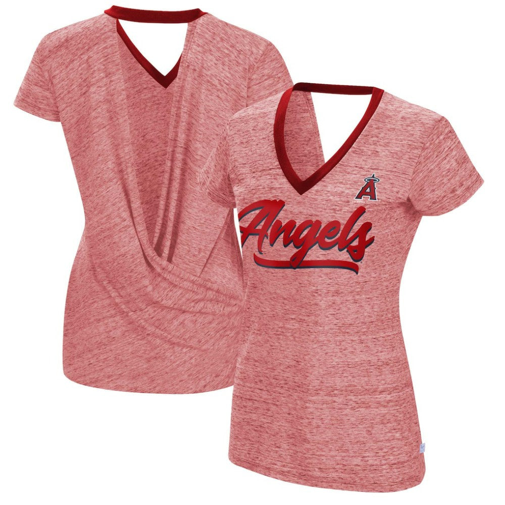 Los Angeles Angels Touch Women's Halftime Back Wrap Top V-Neck T-Shirt Red