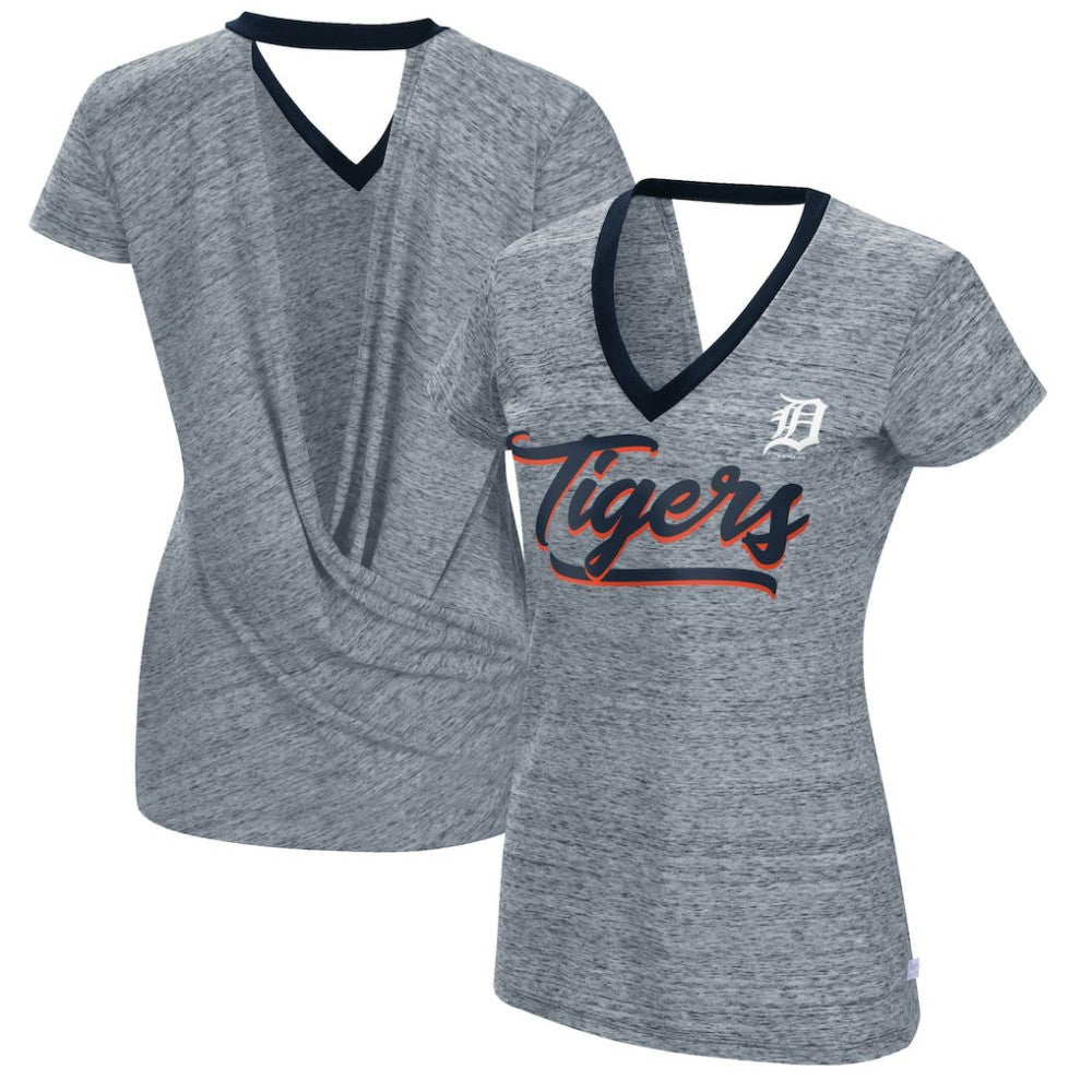 Detroit Tigers Touch Women's Halftime Back Wrap Top V-Neck T-Shirt Navy