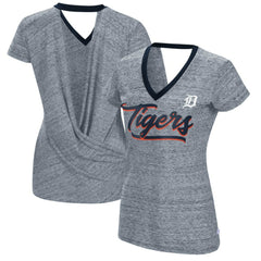 Detroit Tigers Touch Women's Halftime Back Wrap Top V-Neck T-Shirt Navy