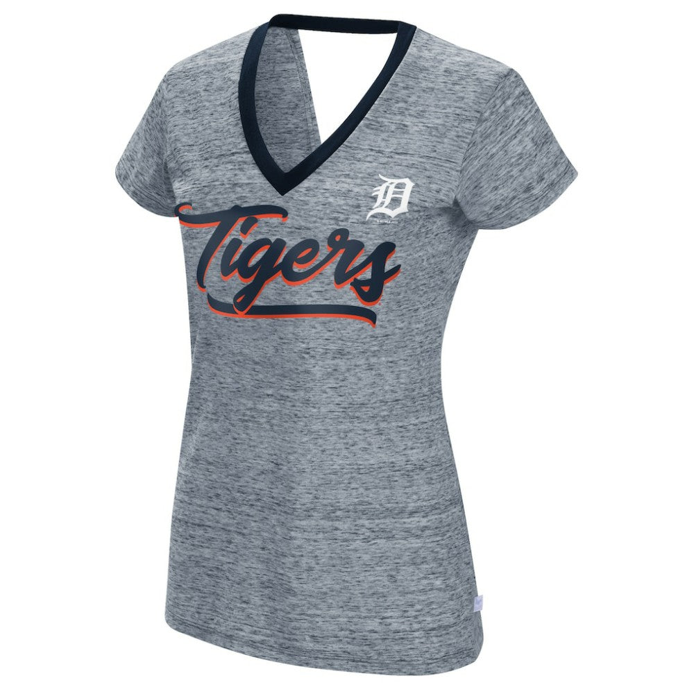 Detroit Tigers Touch Women's Halftime Back Wrap Top V-Neck T-Shirt Navy