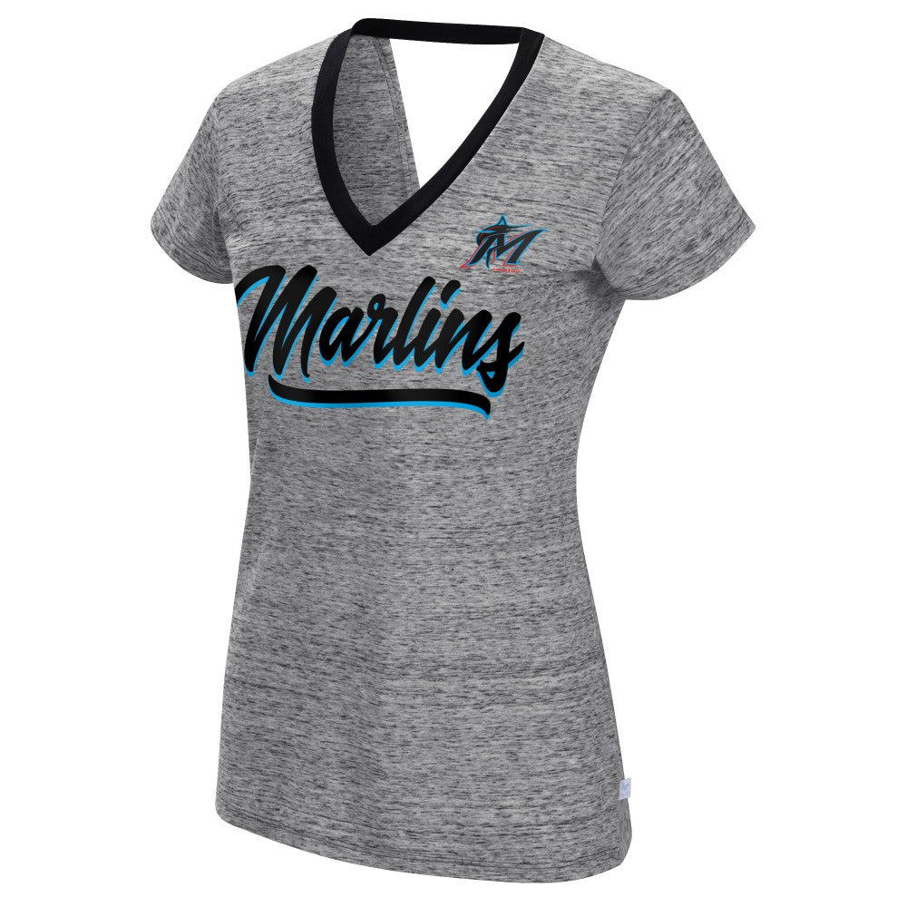 Miami Marlins Touch Women's Halftime Back Wrap Top V-Neck T-Shirt Black