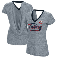Minnesota Twins Touch Women's Halftime Back Wrap Top V-Neck T-Shirt Navy