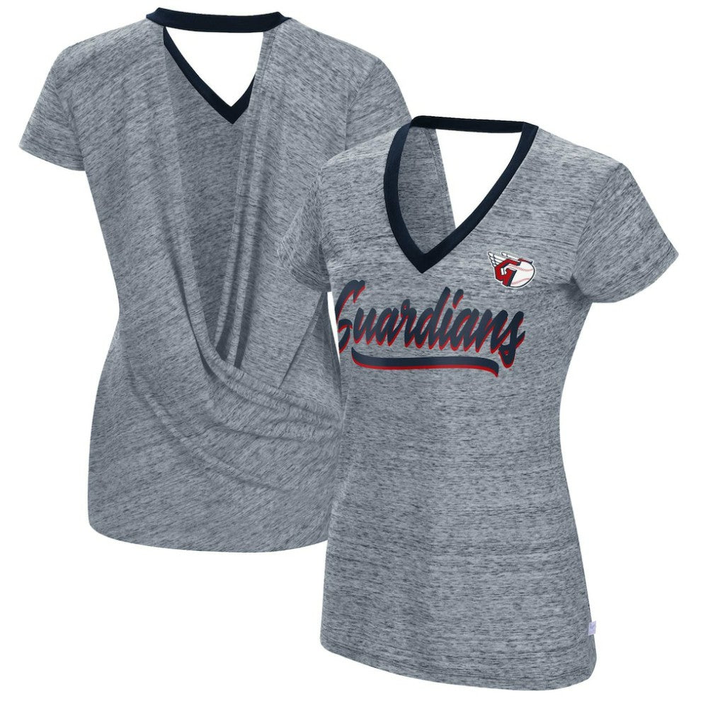 Cleveland Guardians Touch Women's Halftime Back Wrap Top V-Neck T-Shirt Navy