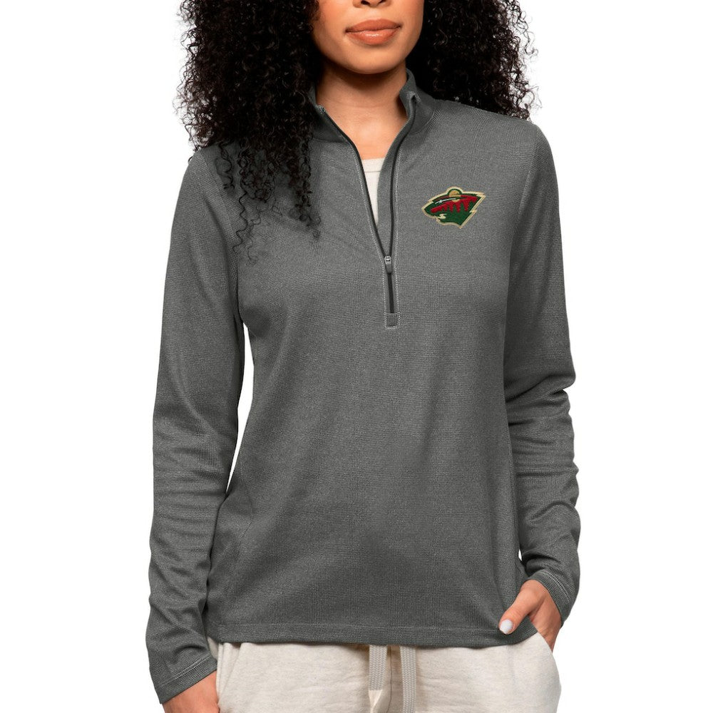 Minnesota Wild Antigua Women's Epic Quarter-Zip Pullover Top Heather Charcoal