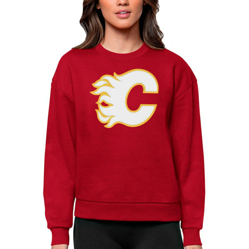 Calgary Flames Antigua Women's Team Logo Victory Crewneck Pullover Sweatshirt Red