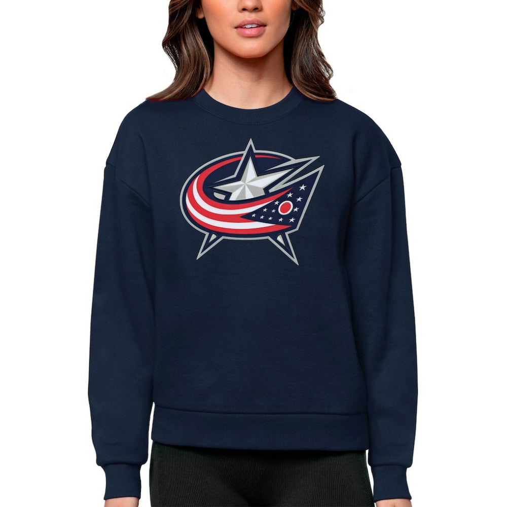Columbus Blue Jackets Antigua Women's Team Logo Victory Crewneck Pullover Sweatshirt Navy