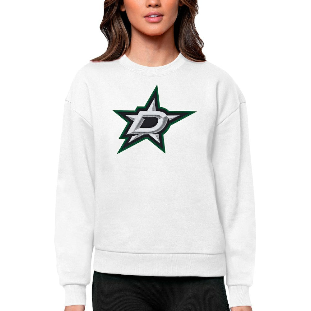 Dallas Stars Antigua Women's Team Logo Victory Crewneck Pullover Sweatshirt White