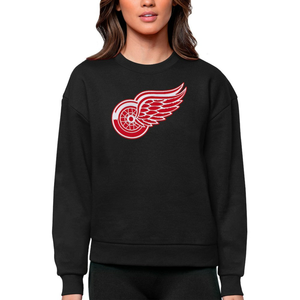 Detroit Red Wings Antigua Women's Team Logo Victory Crewneck Pullover Sweatshirt Black