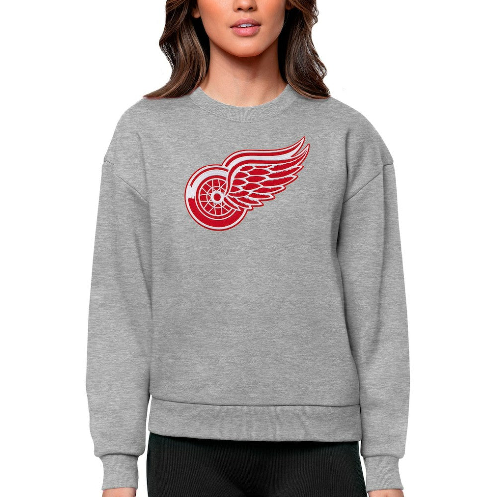 Detroit Red Wings Antigua Women's Team Logo Victory Crewneck Pullover Sweatshirt Heather Gray