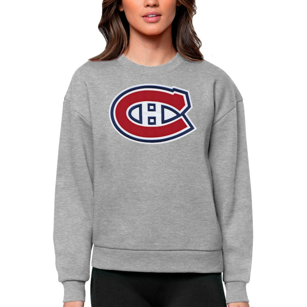 Montreal Canadiens Antigua Women's Team Logo Victory Crewneck Pullover Sweatshirt Heather Gray