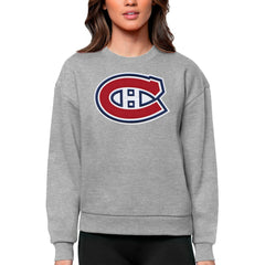 Montreal Canadiens Antigua Women's Team Logo Victory Crewneck Pullover Sweatshirt Heather Gray