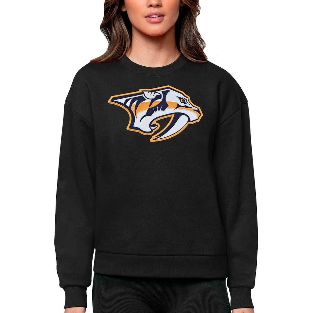 Nashville Predators Antigua Women's Team Logo Victory Crewneck Pullover Sweatshirt Black