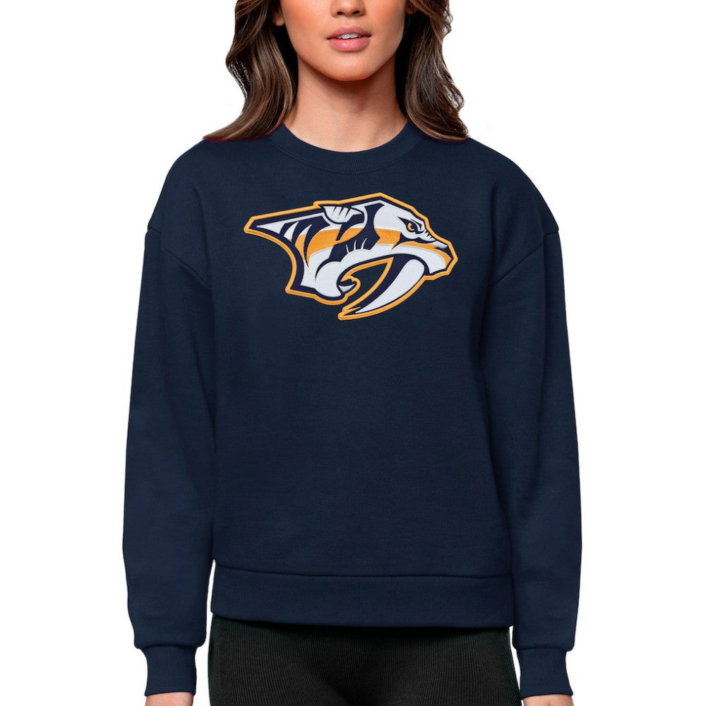Nashville Predators Antigua Women's Team Logo Victory Crewneck Pullover Sweatshirt Navy