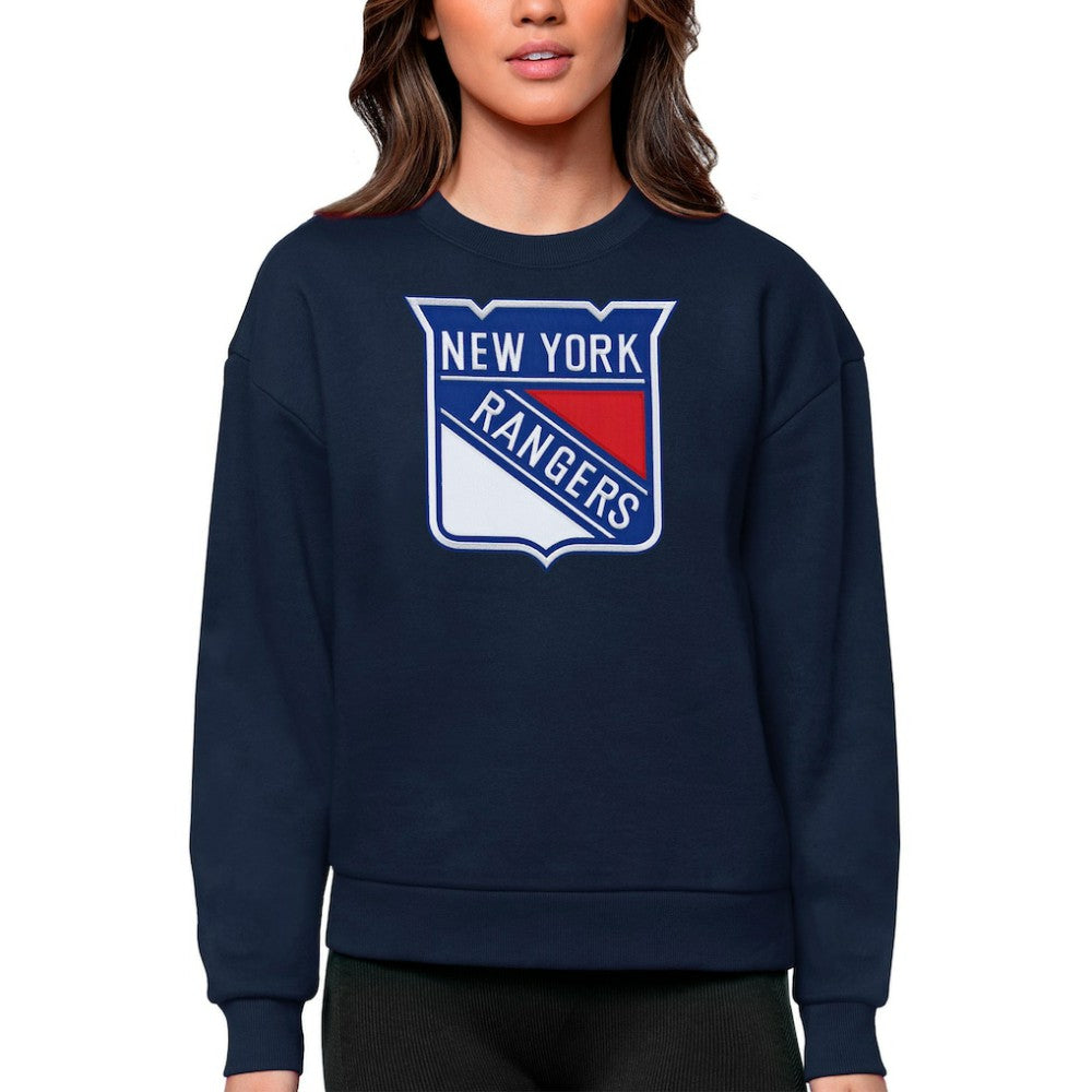 New York Rangers Antigua Women's Team Logo Victory Crewneck Pullover Sweatshirt Navy