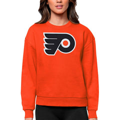 Philadelphia Flyers Antigua Women's Team Logo Victory Crewneck Pullover Sweatshirt Orange