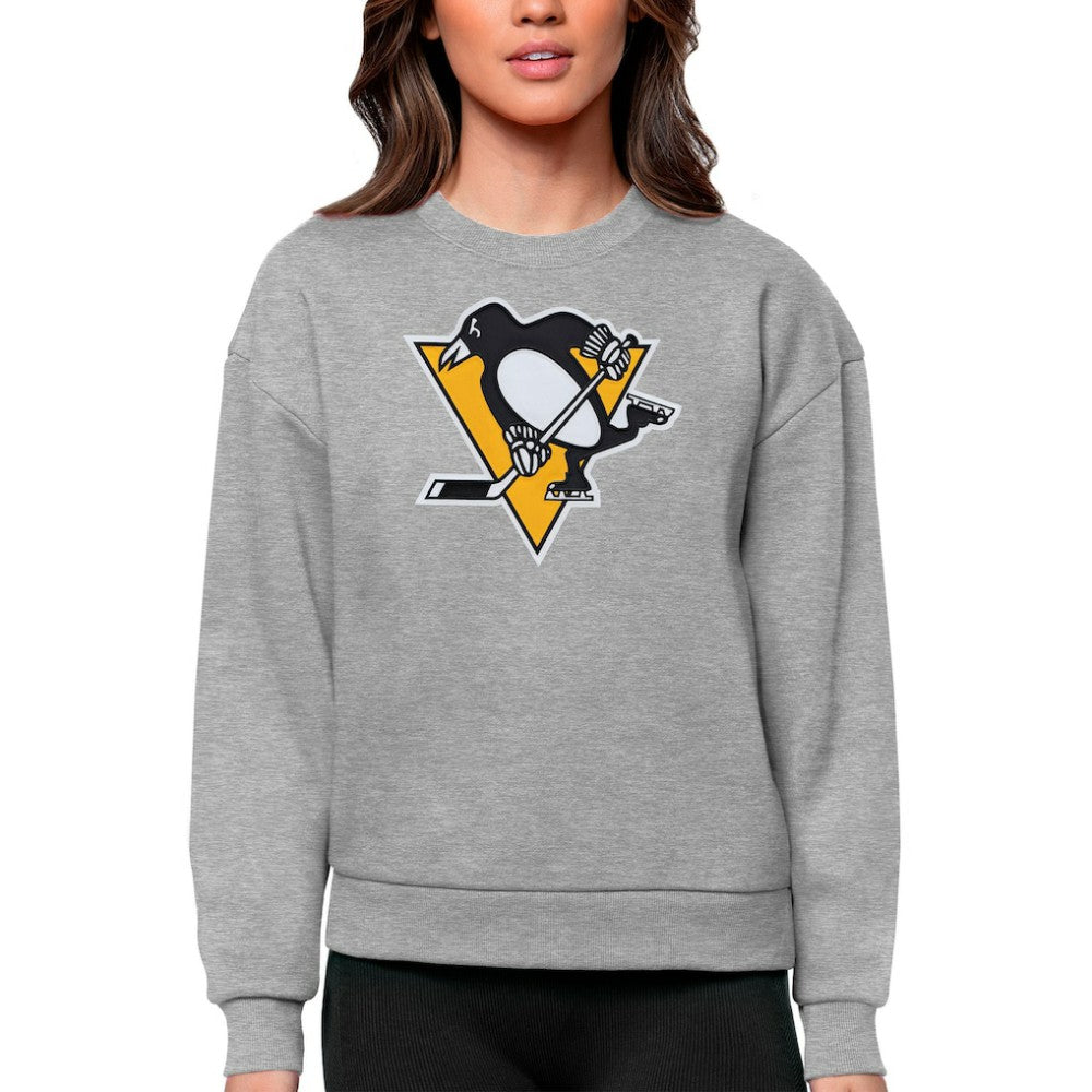 Pittsburgh Penguins Antigua Women's Team Logo Victory Crewneck Pullover Sweatshirt Heather Gray