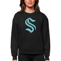 Seattle Kraken Antigua Women's Team Logo Victory Crewneck Pullover Sweatshirt Black