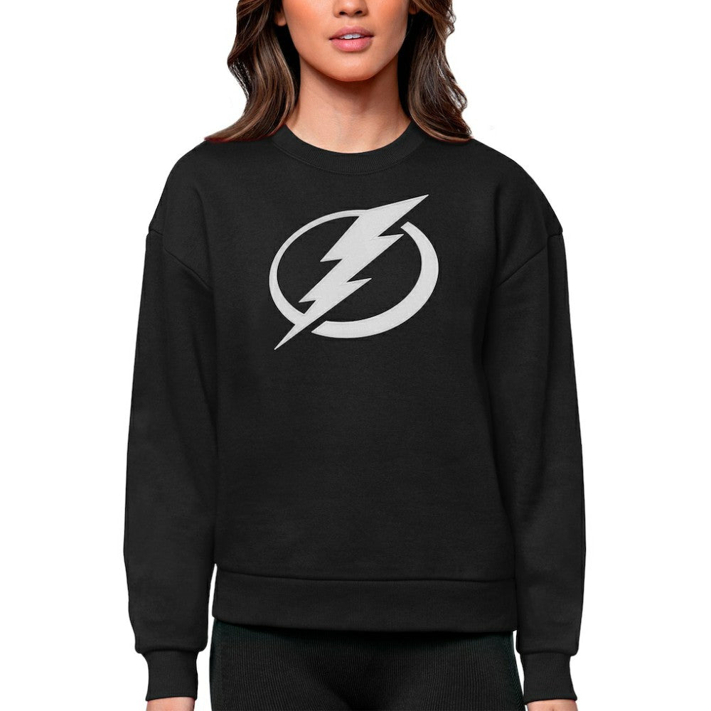 Tampa Bay Lightning Antigua Women's Team Logo Victory Crewneck Pullover Sweatshirt Black