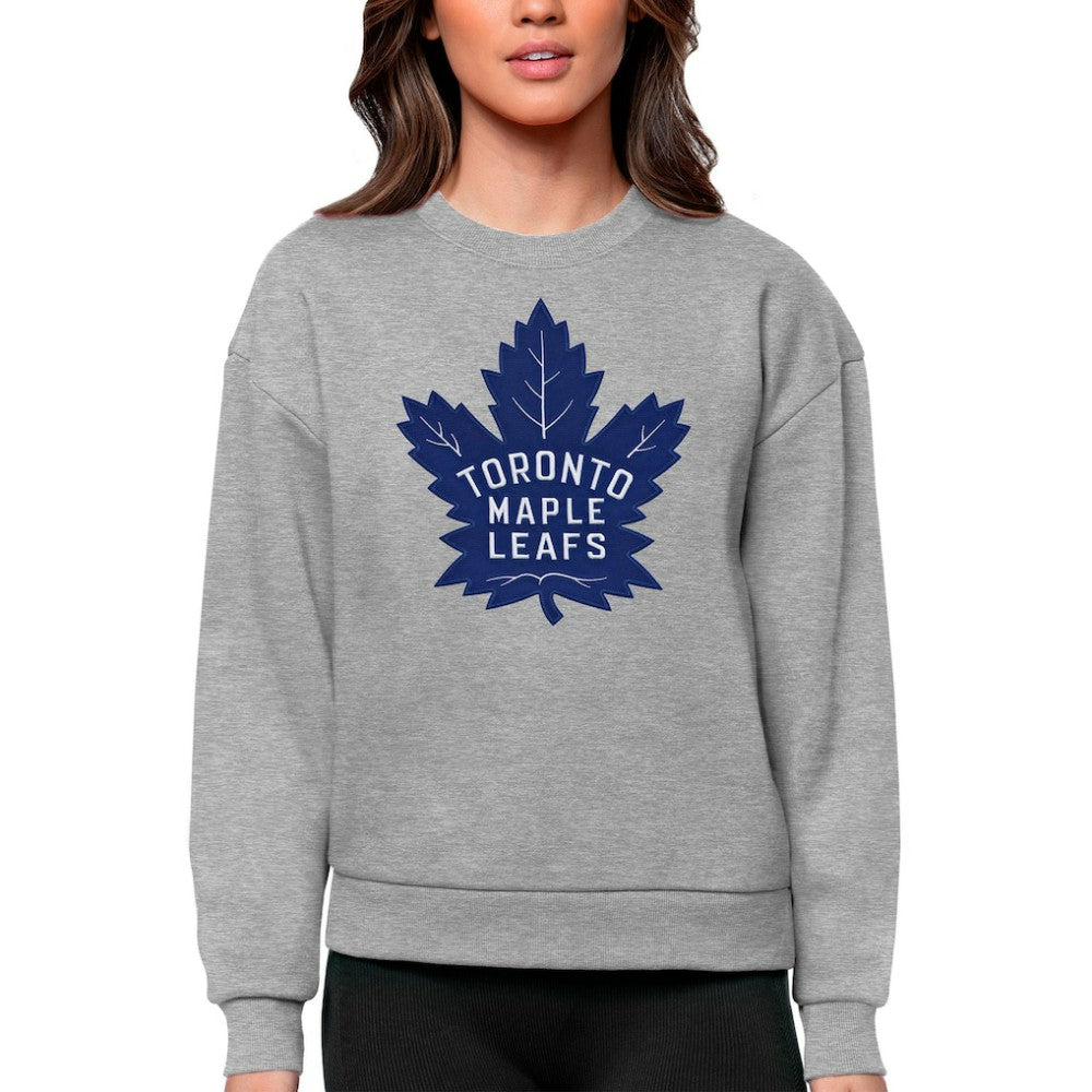 Toronto Maple Leafs Antigua Women's Team Logo Victory Crewneck Pullover Sweatshirt Heather Gray