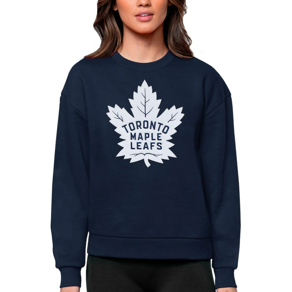 Toronto Maple Leafs Antigua Women's Team Logo Victory Crewneck Pullover Sweatshirt Navy