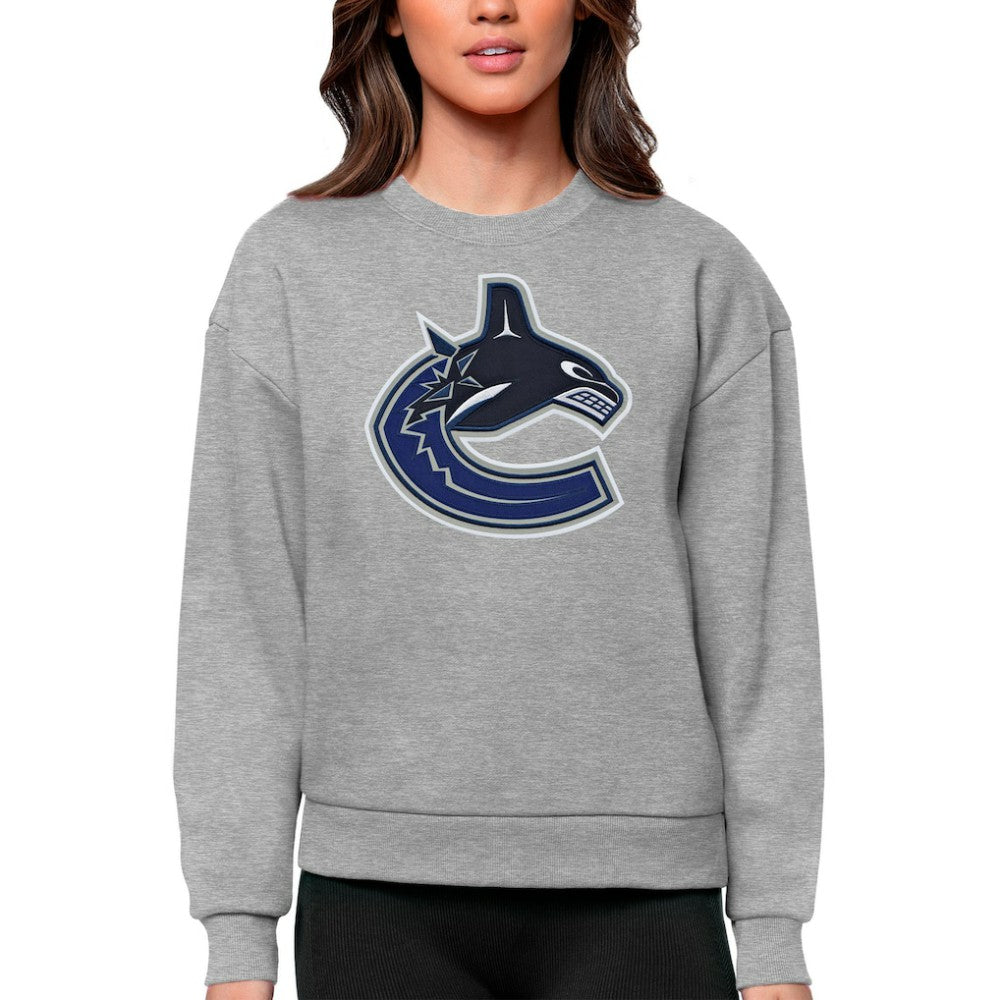 Vancouver Canucks Antigua Women's Team Logo Victory Crewneck Pullover Sweatshirt Heather Gray