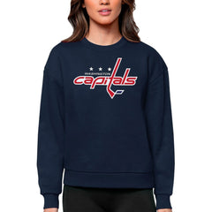 Washington Capitals Antigua Women's Team Logo Victory Crewneck Pullover Sweatshirt Navy