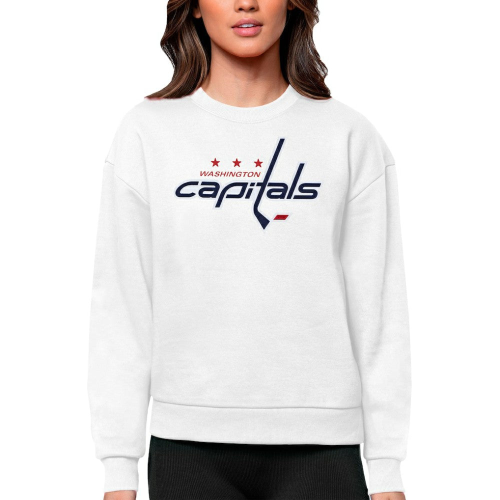Washington Capitals Antigua Women's Team Logo Victory Crewneck Pullover Sweatshirt White