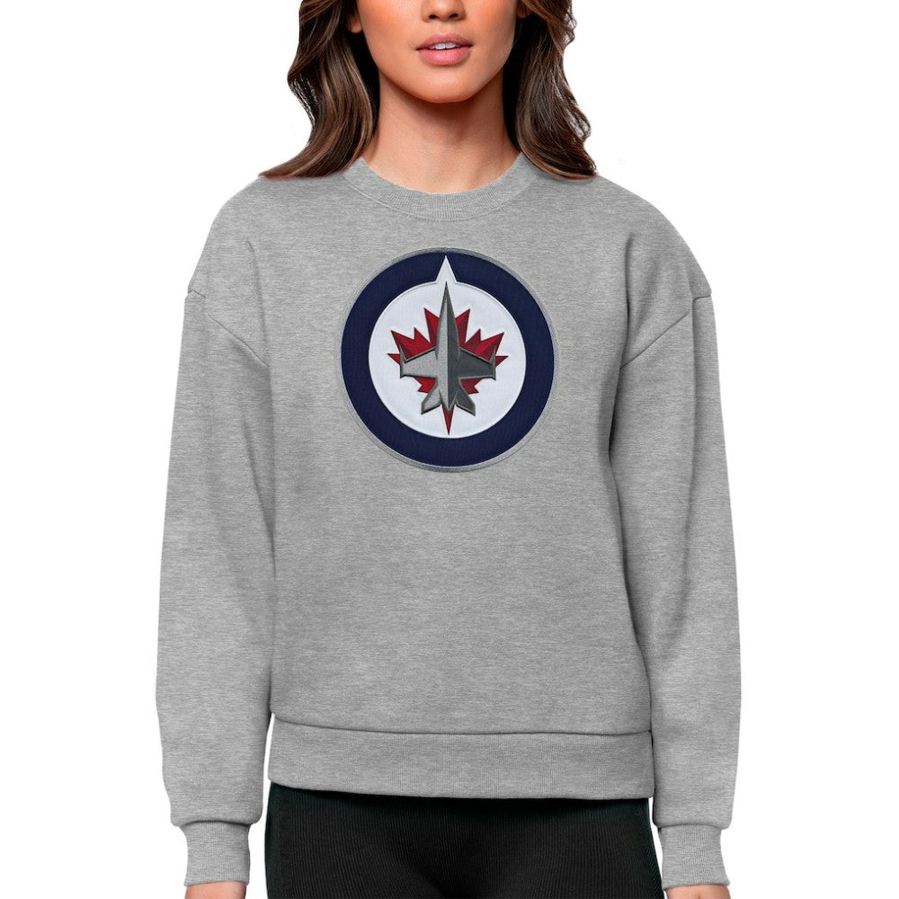 Winnipeg Jets Antigua Women's Team Logo Victory Crewneck Pullover Sweatshirt Heather Gray