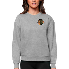 Chicago Blackhawks Antigua Women's Victory Crewneck Pullover Sweatshirt Heather Gray