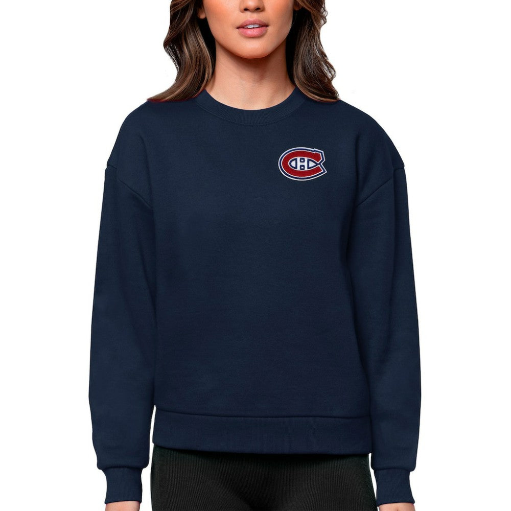 Montreal Canadiens Antigua Women's Victory Crewneck Pullover Sweatshirt Navy