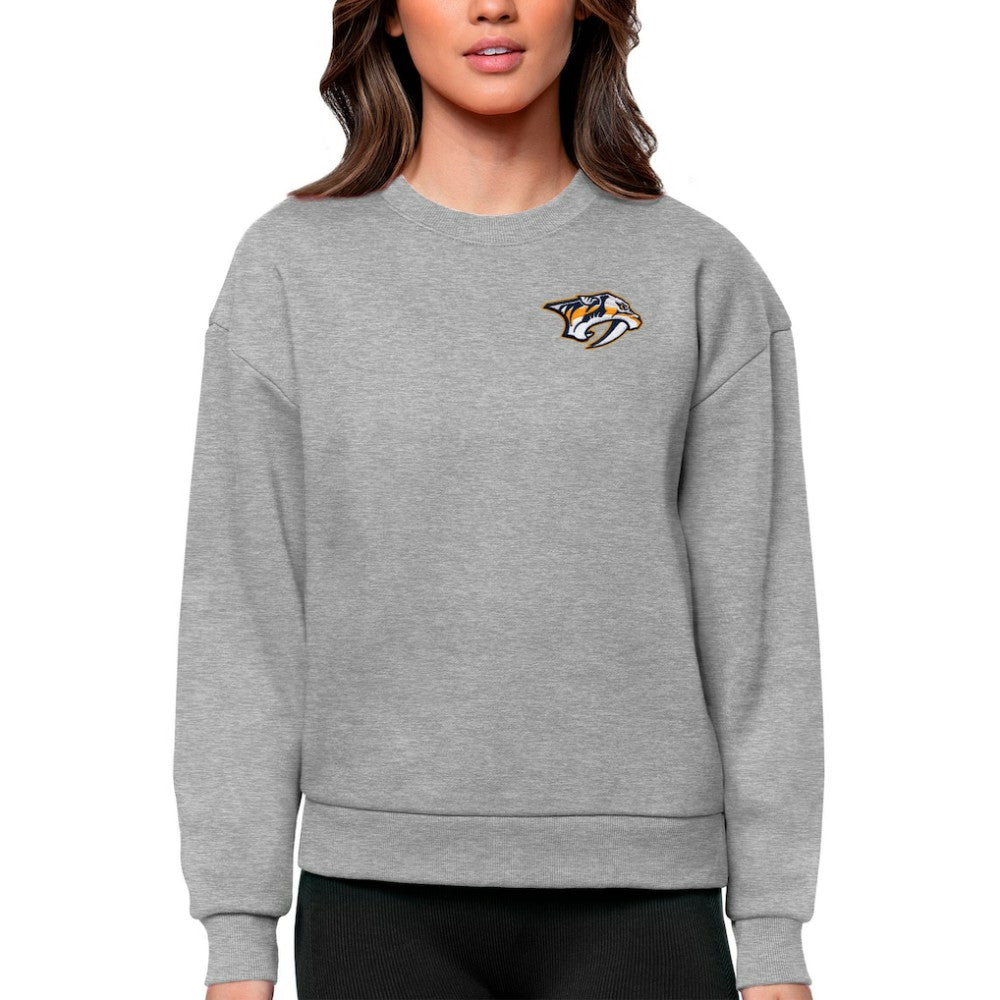 Nashville Predators Antigua Women's Victory Crewneck Pullover Sweatshirt Heather Gray
