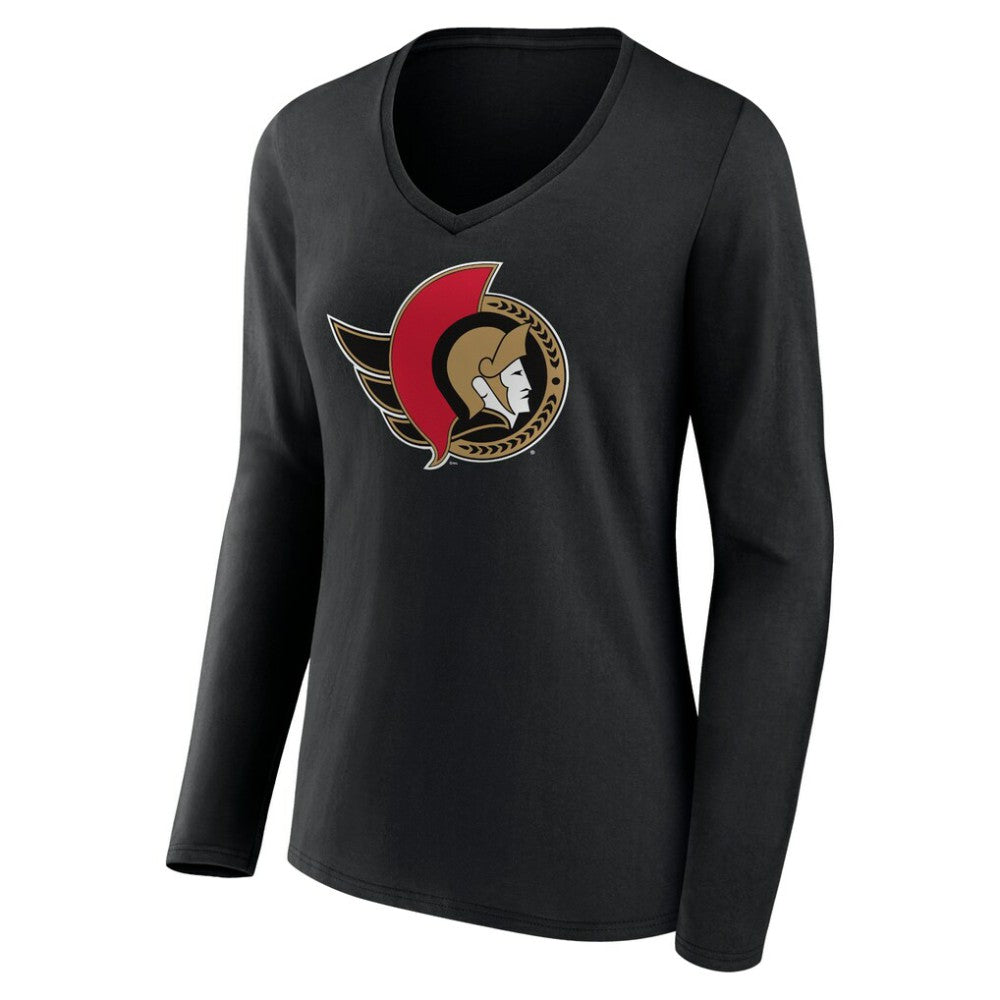 Ottawa Senators Women's Team Logo Long Sleeve V-Neck T-Shirt Black