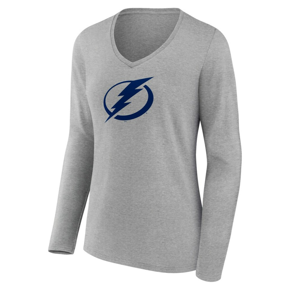 Tampa Bay Lightning Women's Team Logo Long Sleeve V-Neck T-Shirt Gray
