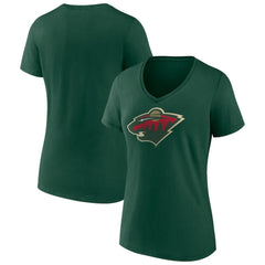Minnesota Wild Women's Team Logo V-Neck T-Shirt Green