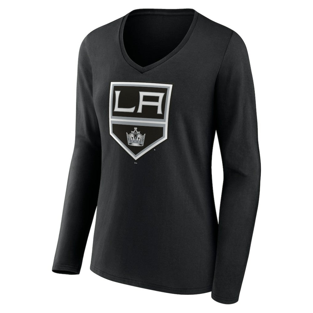 Los Angeles Kings Women's Team Logo Long Sleeve V-Neck T-Shirt Black