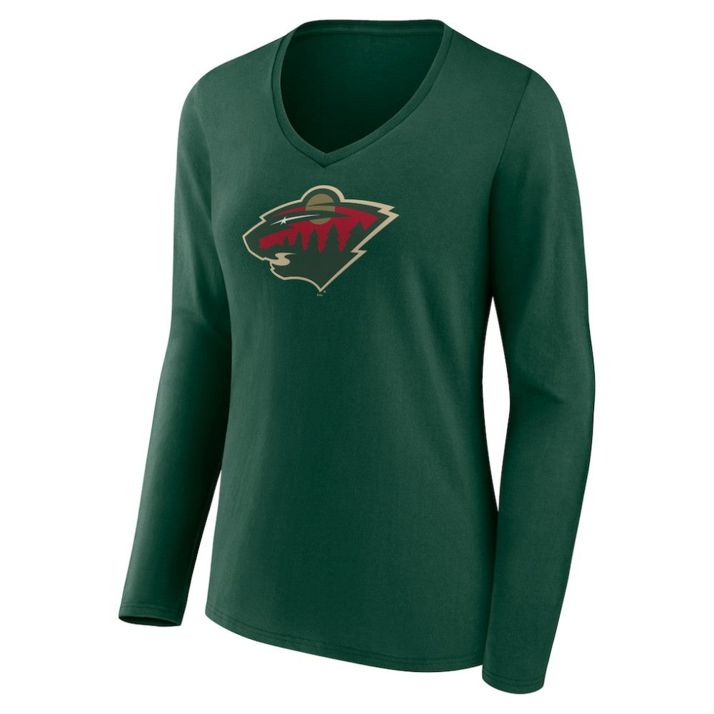 Minnesota Wild Women's Team Logo Long Sleeve V-Neck T-Shirt Green