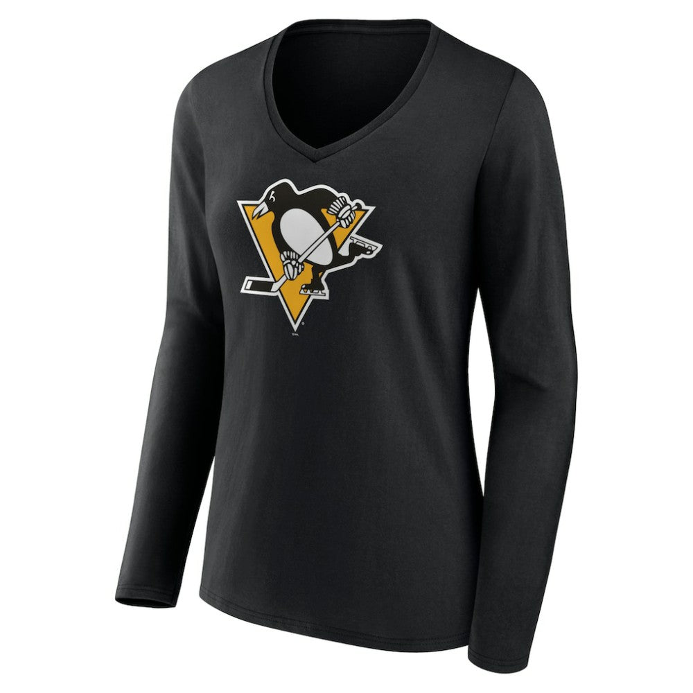 Pittsburgh Penguins Women's Team Logo Long Sleeve V-Neck T-Shirt Black