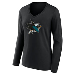 San Jose Sharks Women's Team Logo Long Sleeve V-Neck T-Shirt Black