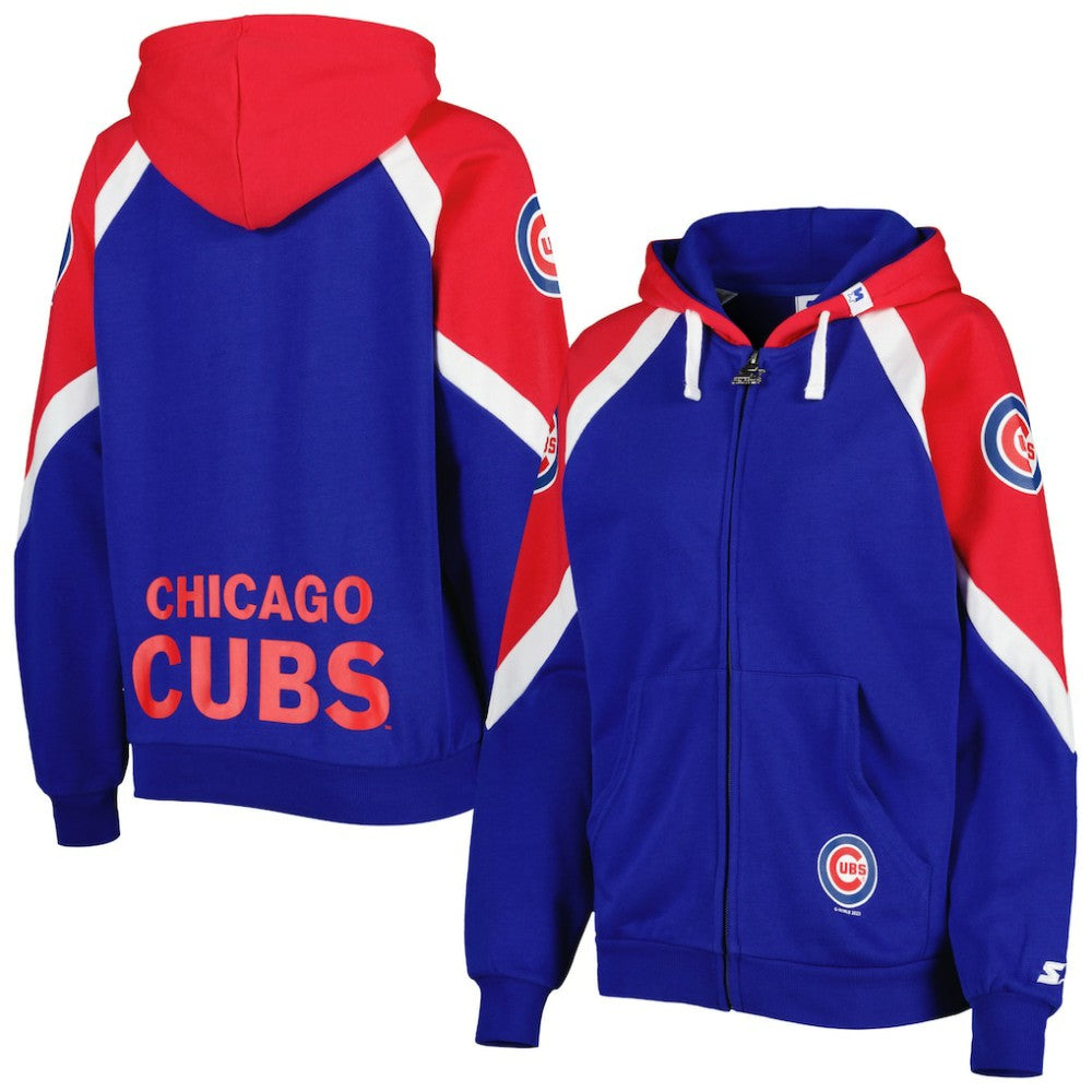 Chicago Cubs Starter Women's Hail Mary Full-Zip Hoodie Royal/Red