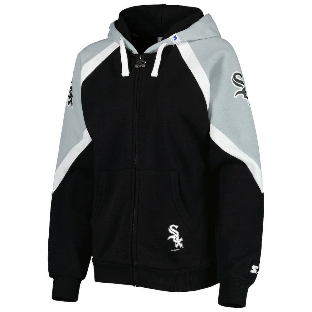Chicago White Sox Starter Women's Hail Mary Full-Zip Hoodie Black/Silver
