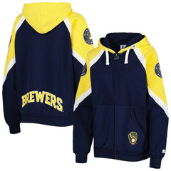 Milwaukee Brewers Starter Women's Hail Mary Full-Zip Hoodie Navy/Gold