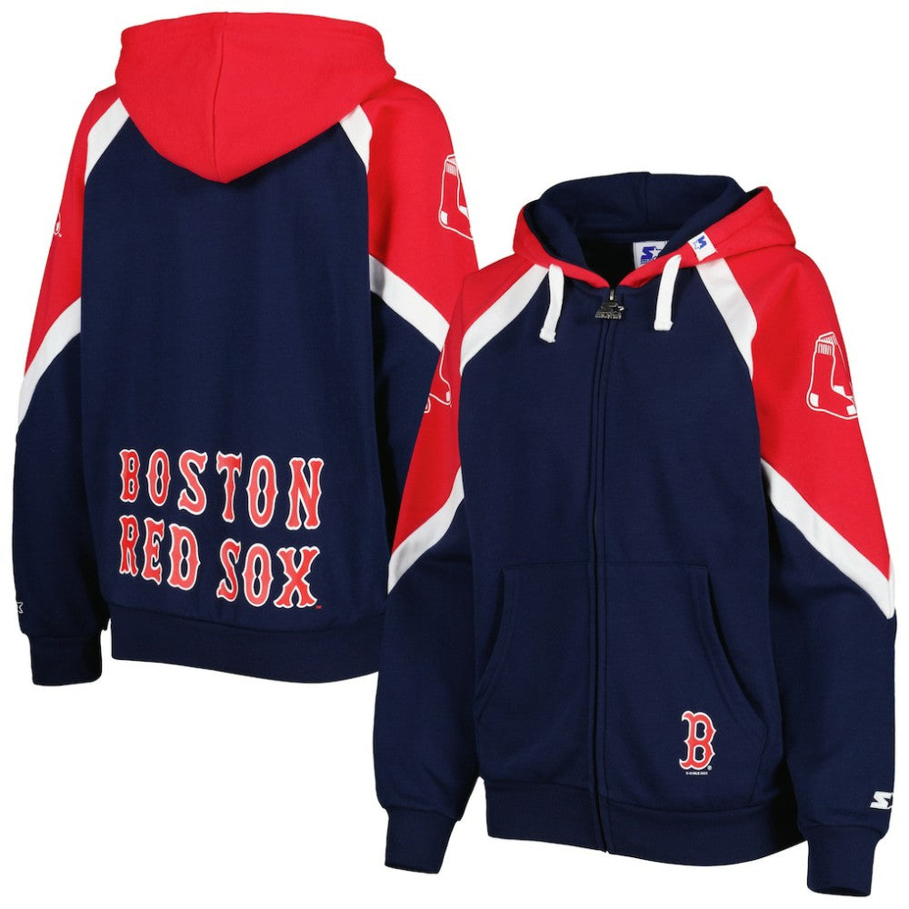 Boston Red Sox Starter Women's Hail Mary Full-Zip Hoodie Navy/Red