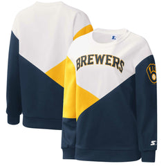 Milwaukee Brewers Starter Women's Shutout Pullover Sweatshirt White/Navy