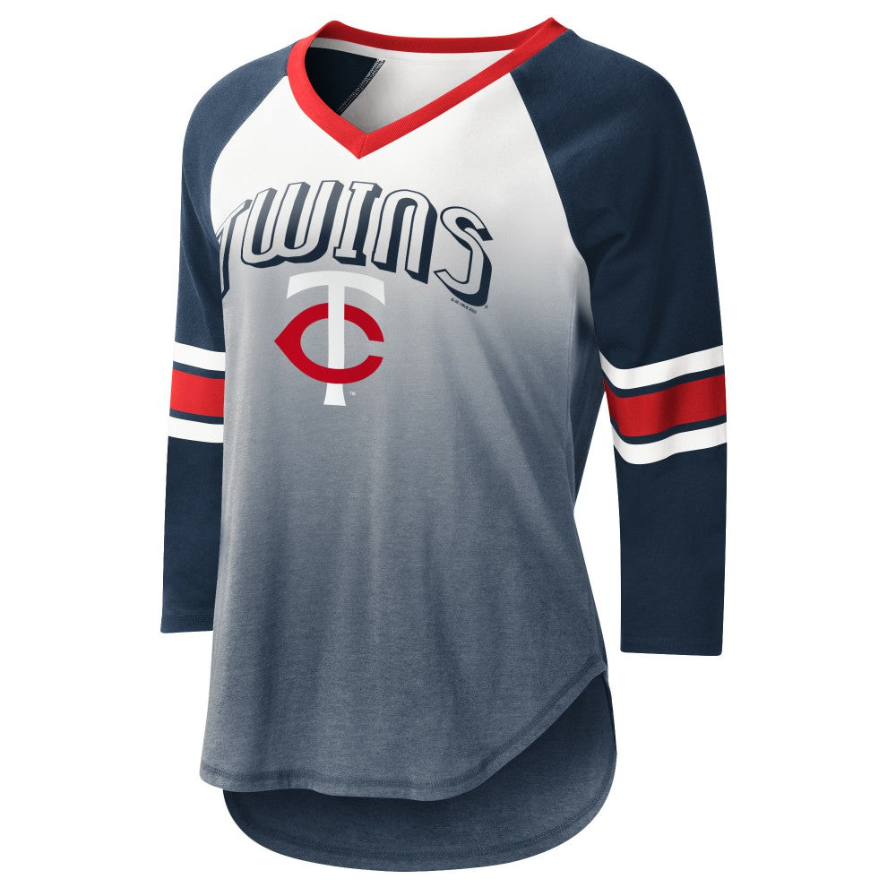 Minnesota Twins G-III 4Her by Carl Banks Women's Lead-Off Raglan 3/4-Sleeve V-Neck T-Shirt White/Navy