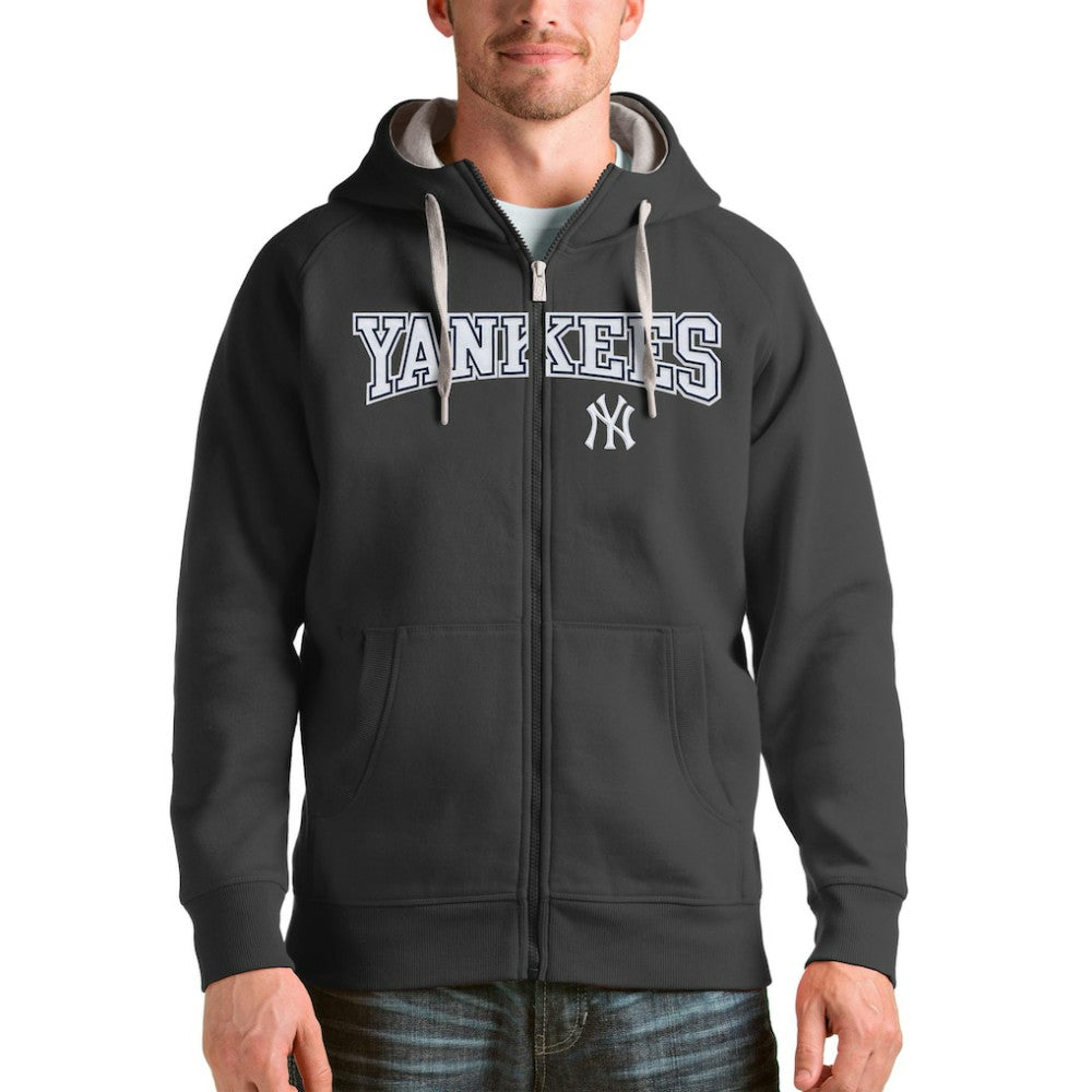 New York Yankees Antigua Team Logo Victory Full-Zip Hoodie Charcoal
