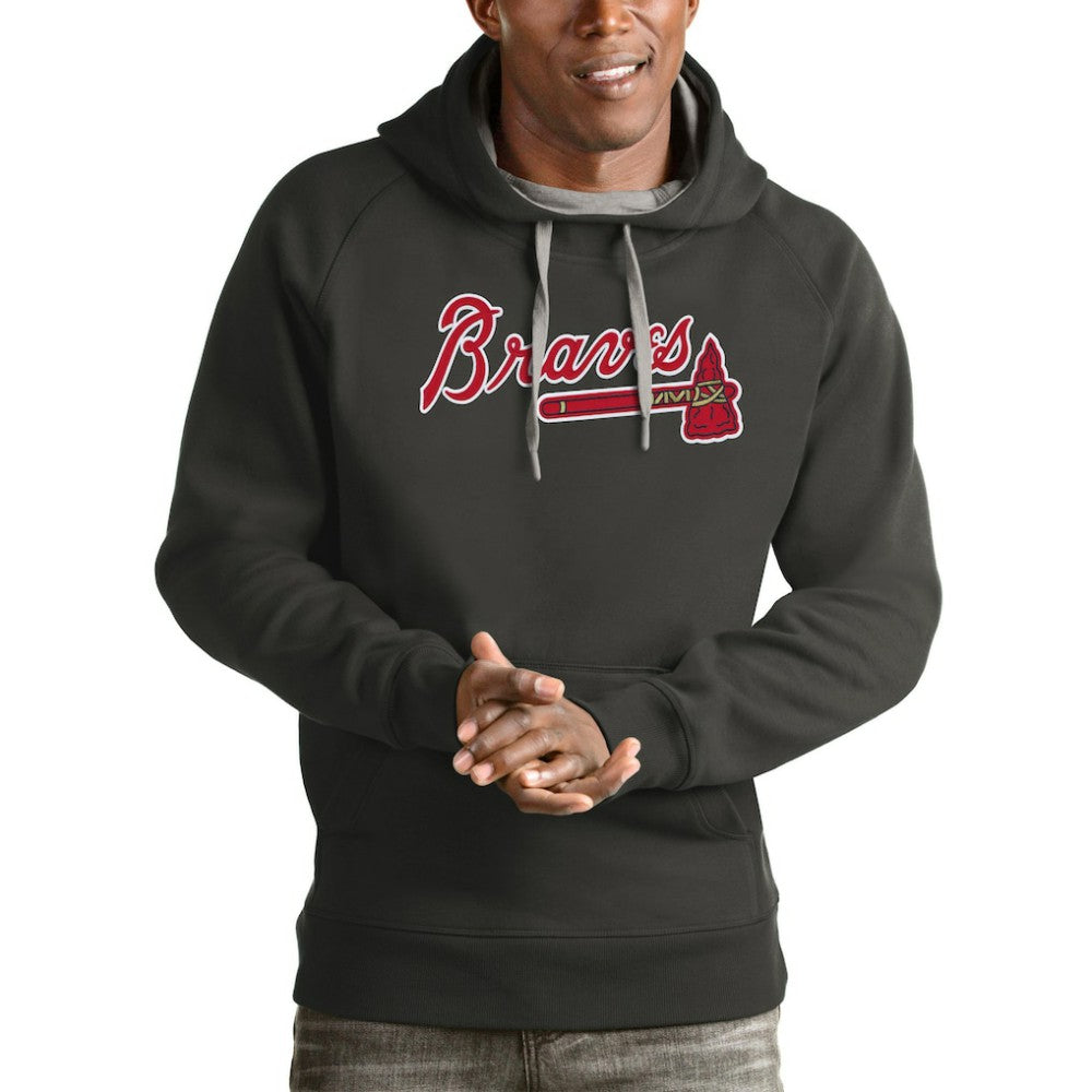 Atlanta Braves Antigua Victory Pullover Team Logo Hoodie Charcoal