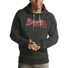 Atlanta Braves Antigua Victory Pullover Team Logo Hoodie Charcoal